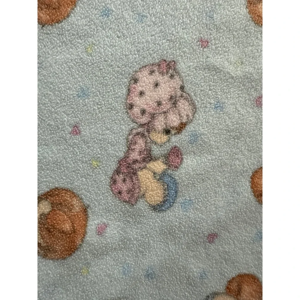 Precious Moments Baby Blanket Vintage Character Print Blue Fleece 90s Coquette